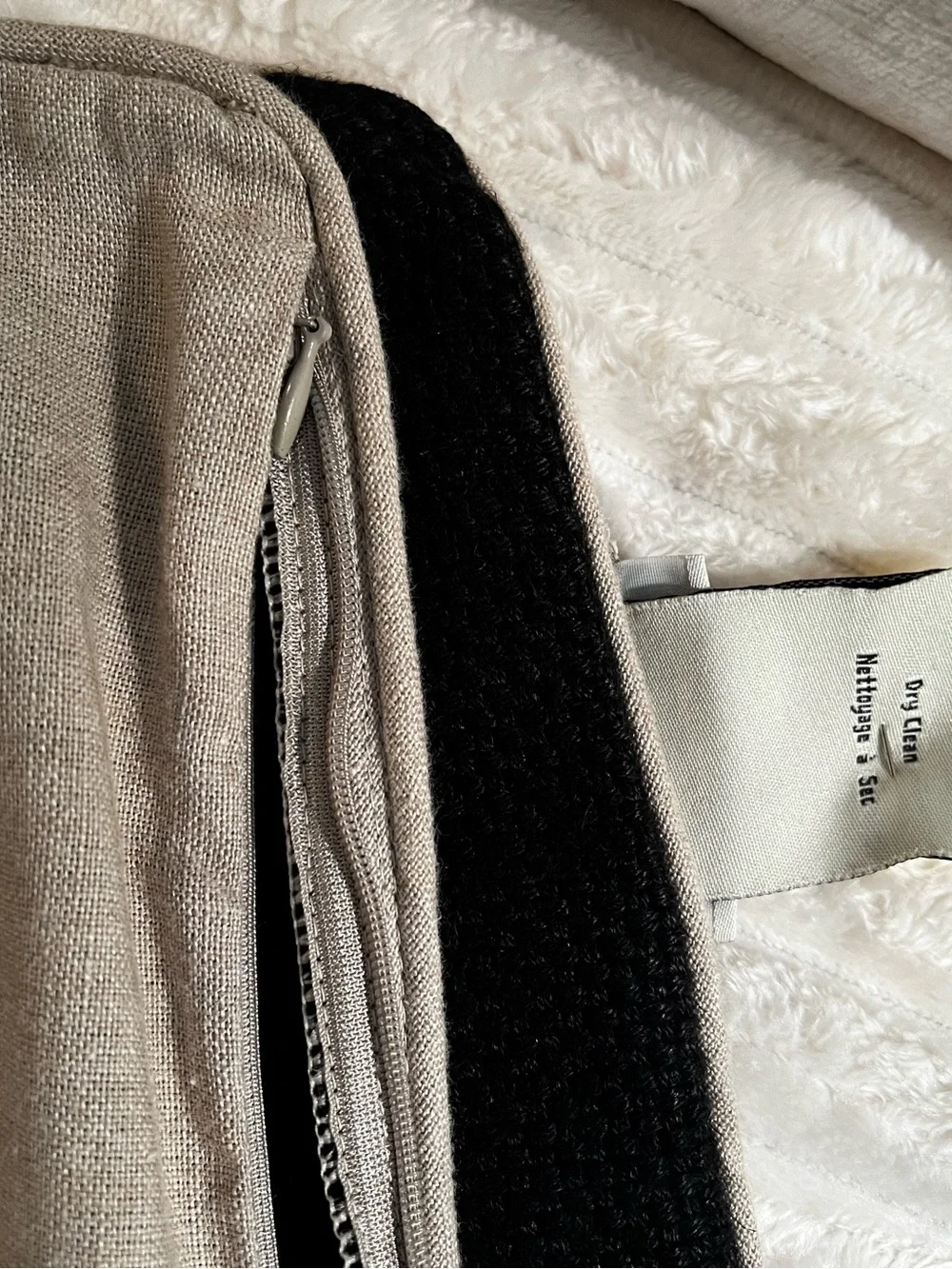 (2) 20x20” Pottery Barn Neutral Linen Pillow Cover with Black Knit Back
